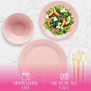Paris Hilton PH13361-AS London Collection 12-Piece Dinnerware Set, Elegant Bow Design, Durable Stoneware, Microwave and Dishwasher Safe, Service for 4, Blush Pink