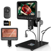 BEBANG 7-Inch LCD Digital Microscope with 12MP Camera, 10 Adjustable LED Lights, Rotatable HD Screen, PC Compatible, Wireless Remote Control, Trailblazer