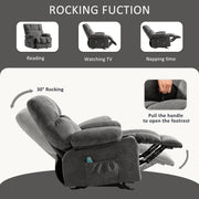 JONPONY Manual Recliner Chair with Heat Therapy and Vibration Massage, Grey Velvet, Heavy Duty Metal Frame, Dual Cup Holders, Side Pockets, USB Ports