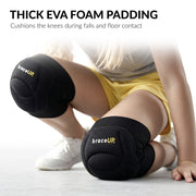 BraceUP Kids Volleyball Knee Pads with Thick EVA Foam, Non-Slip Silicone Grip, Breathable Stretch Fabric, Black, XS