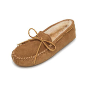 Minnetonka Sheepskin Softsole Moccasin Slipper, Tan, Wide, Men's Slip-On