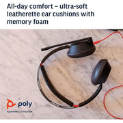 Poly Blackwire 5220 Wired Computer Headset, Noise-Canceling Boom Microphone, Ergonomic Memory Foam Ear Cushions, USB-C USB-A 3.5 mm Connectivity, Stereo, 93S88AA