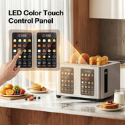 Patbrela Toaster 4 Slices, Stainless Steel, Touch LCD Screen, Dual Independent Controls, Digital Timer, 7 Shade Settings, Wide Slots, Removable Crumb Tray, ST002