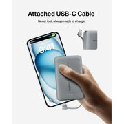 Belkin BoostCharge Power Bank 10,000mAh with Integrated USB-C Cable, 20W Fast Charge, Dual Device Charging, Gray