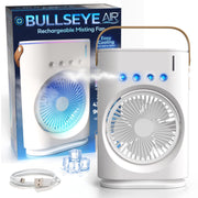 E. Mishan & Sons Bullseye Air Rechargeable Portable Misting Fan, Cordless USB Rechargeable, 3 Speeds, 90-Degree Oscillation, LED Ambient Lighting, Compact Lightweight Design