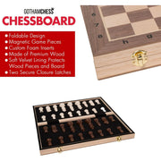 GothamChess GTHM0104 Chess Game board , Premium Wooden Finish Folding Board with Magnetic Pieces, Brown