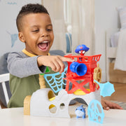 Hasbro Marvel Spidey and His Amazing Friends Water-Webs Spidey Island Playset with 3-Inch Articulated Spidey Figure, Jeff the Terrestrial Shark Minifigure, Pirate Accessories, Red/Blue