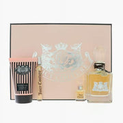 Juicy Couture 4 Piece Fragrance Gift Set for Women, Eau de Parfum Spray 3.4 Oz, Royal Body Cream 4.2 Oz, Parfum 0.17 Oz, Eau de Parfum Spray 0.33 Oz
