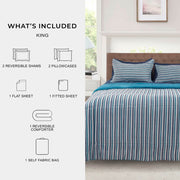 Mainstays 7 Piece Reversible Comforter and Sheet Bedding Set, Blue Pinstripe, Queen MS6436253269F3