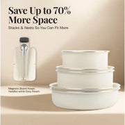 Gotham Steel 6148 18 Piece Aluminum Ceramic Nonstick Detachable Handle Cookware Set in Cream