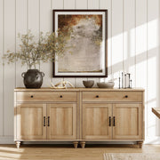 Wampat Buffet Cabinet with 4 Doors and 2 Drawers, Large Coffee Bar Table, Wood Kitchen Storage Cabinet, Modern Farmhouse Sideboard Credenza, Brown Oak, W01F3096C-WMS