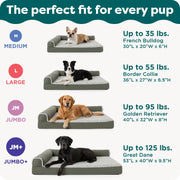 Furhaven Orthopedic Chaise Lounge Pet Bed, Two-Tone Faux Fur & Suede, Jumbo 40in x 32in x 8in, Stone Gray, For Dogs & Cats up to 95 lbs, 44541087BX