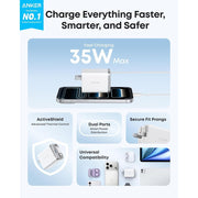 Anker Nano Charger, 35W Max, Dual USB-C Ports, Built-In Retractable USB-C Cable, Compact White, A2658