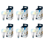 WiZ Connected LED 60W A19 Tunable White Smart Light Bulb, Frosted, Dimmable, E26 Medium Base, 6-Pack
