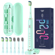 JTF P200 Sonic Electric Toothbrush for Adults and Kids with Travel Case and 6 Brush Heads, 5 Modes 40000 VPM, Green