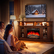 Sesslife F4347 Fireplace TV Stand with 1400W Electric Fireplace, Adjustable Shelves, Storage Cabinet, Brown, Fits Up to 65 Inch TV