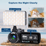 Saneen A06-2-White Video Camera 8k 64MP WiFi IR Night Vision Camcorder, Black