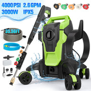 RELOIVE Electric Pressure Washer, 4000 PSI, 2.6 GPM, 3000W Motor, 32.4 FT Hose, 6 Nozzles, Foam Cannon, Car Wash Brush, 360 Swivel Wheels