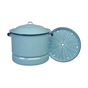 Cinsa 312129 Enamel on Steel 15 Quart Steamer Pot with Lid and Trivet, Blue