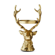 My Texas House Cast Aluminum Stag Pillar Candle Holder, Polished Gold, 11 Inch