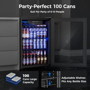 Simzlife Beverage Refrigerator Cooler, 2.6 Cu Ft, 100 Can Capacity, Black, BR-95