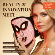 GLO24K 7 Color LED Photon Rejuvenation Super Face Mask, Rechargeable, Lightweight, Skin Firming, Spot Treatment, Fine Line Reduction