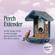 Bird Buddy Smart Bird Feeder with AI Bird Identification, Solar Powered, Weatherproof, HD Video, Blue Perch Extender BBS4052RAA