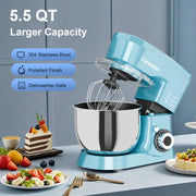 Fatabeta 1000W Stand Mixer, 5.5QT Kitchen Mixer with Dough Hook, Whisk and Beater, Electric Mixer with Bowl & 11 Speeds, Blue