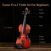 Eastar Half Size Fiddle EVA-2 Violin Set For Kids Beginners Students (Imprinted Finger Guide on Fingerboard)