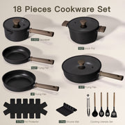 Astercook AS005A 18-Piece Pots and Pans Set, Black