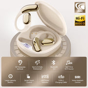 Breezio Open Ear Wireless Earbuds, Bluetooth 5.4, Hi-Fi Stereo, Over-Ear Earphones with Earhooks, 60H Playtime, LED Display, IPX7 Waterproof, Beige
