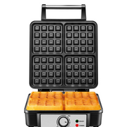 Chefman RJ04-4P-V2-WM 4-Slice Belgian Waffle Maker with Adjustable Temperature and Nonstick Plates - Black, New