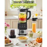 HoninJoy Kitchen Smoothies Blender, 1400W Motor, 51 Oz BPA-Free Glass Jar, 5 Speeds with Pulse Control, Stainless Steel Blades, Includes 20 Oz Travel Cup, Silver, LB6113