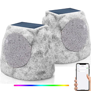 NiceBuy OKS-0623-2 Rock Speakers Outdoor Waterproof Bluetooth Wireless TWS Pair with Solar Power RGB Lights 2 Pack