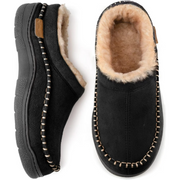 DIOXADOP Men's Slip On Moccasin Slippers, Indoor/Outdoor Warm Fuzzy Comfy House Shoes, Fluffy Wide Loafer Slippers, Black, 11-12