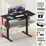 SHW Electric Height Adjustable Standing Desk, 48 x 24 Inch Black, Programmable Digital Controller, Cable Management Tray