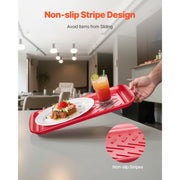 KFFKFF Set of 2 Melamine Serving Trays with Handles, Non-Slip Striped Surface, Black and Red, 17 x 10.35 in, TS-7068