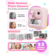Seckton Dual-Lens Instant Print Camera for Kids, 48MP Photos, 1080P Video, Thermal Printing, Pink, 1300mAh Battery