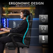 Auxe Gaxe Gaming Chair for Adults with Ergonomic High Back, Retractable Footrest, PU Leather, Lumbar Support, Headrest, Adjustable Armrests, Black, C-Black
