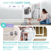 Regalo Easy Step Baby Gate, Pressure Mounted, Adjustable 29-38.5 in Wide, Walk-Through Door with Safety Lock, Metal Construction, Black, 1160 B DS