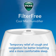 Vicks VUL545D 1 Gallon Filter Free Cool Mist Ultrasonic Humidifier, 200 sq ft, White