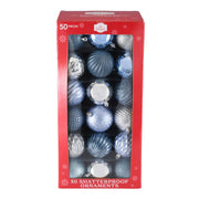 Holiday Time Shatterproof Ball Christmas Ornaments, Silver Blue Slate Blue, 2.75 in, 50-Count