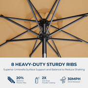 Patbrela 9ft Solar Patio Umbrella, 32 LED Lighted, Adjustable Tilt, UV-Resistant Beige Polyester Canopy, Aluminum Alloy Frame