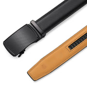 SENDEFN Leather Belt for Men, Adjustable Automatic Ratchet Buckle, Genuine Black Leather, 1 3/8 in Wide, Fits Waist 34-50 in