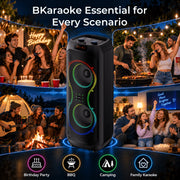 Seenda Karaoke Machine, Portable 50W Bluetooth Party Speaker with Dual 8-Inch Speakers, 2 Wireless Microphones, LED Disco Light, Black, BSE-100