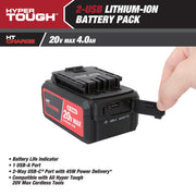 GreatStar Hyper Tough 20V Max 4.0Ah Lithium-Ion Battery Pack with USB-A and 2-Way USB-C 30W Ports