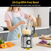 TINANA 6-in-1 Food Processor, 1000W Motor, 10-Cup BPA-Free Bowl, Multifunctional Slicer, Shredder, Dough Mixer, Silver