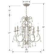 Crystorama Ashton Six Light Chandelier with Hand Cut Modern Pendalogue Crystals, Olde Silver Finish, 21.5 in W x 27 in H, 5016-OS-CL-MWP