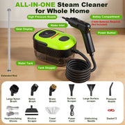 KANFUAQ Handheld Steam Cleaner, 2500W Power, 3-Level Adjustable Steam, 1.4L Large Tank, 15-Piece Accessory Kit, Portable Steamer for Home Car Kitchen Bathroom, TC-SC-005
