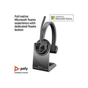 Poly Voyager 4310 UC Wireless Headset, Single-Ear, Bluetooth 5.2, USB-A Adapter, Noise-Canceling Dual Mic, Adjustable Padded Headband, Teams Certified, Charge Stand, 218471-02